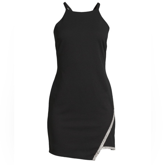 Planet Gold Rhinestone Trim Dress with Asymmetric Hem - Picture 1 of 6